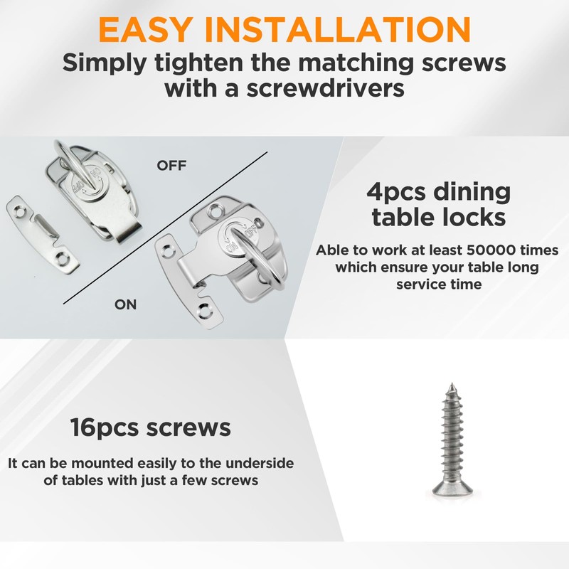 4Pcs Align-N-Lock Dining Table Locks, Heavy Duty Metal Spring Dining