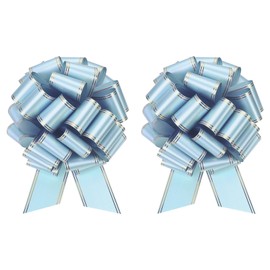 MECCANIXITY 2pcs 16 Inch Giant Large Pull Bow Big Metallic Car Bows Ribbon with Gold Edge for Wedding Presents Gift Wrapping Christmas, Light Blue