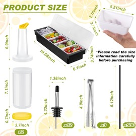 Mifoci Garnish Tray with Lid Bar Caddy 3 Tier Bar Glass Rimmer 12 Stainless Steel Classic Bottle Pourers 2 Plastic Juice Pour Bottles 1000 Count Cocktail Stirrers 3 Serving Tongs Set (5 Compartments)