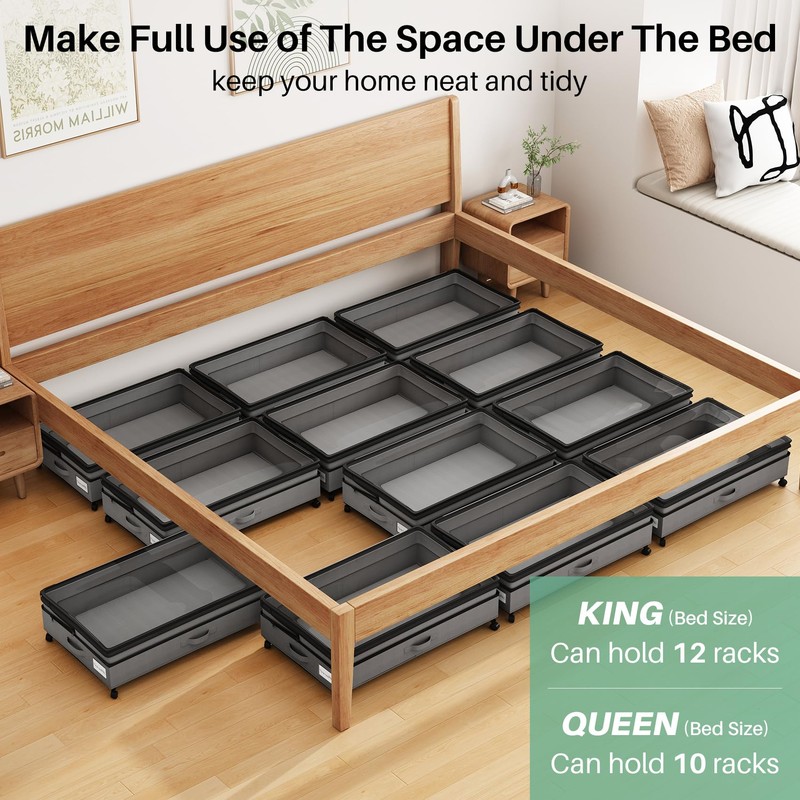 Kitstorack 2Pack Height-adjustable Under Bed Storage with Wheels, Under Bed