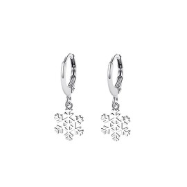 SLUYNZ 925 Sterling Silver Snowflake Dangle Earrings for Women Snowflake Drop Hoop Earrings Winter Christmas Earrings, Sterling Silver