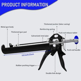 XWADJCD Dual Cartridge Epoxy Gun 600 mL / 22 oz, 28:1 Thrust Ratio, Accepts 1:1 and 2:1 Dual Component Mix Cartridges (Epoxy, Acrylic, Urethane) Professional 2 Part Epoxy Gun