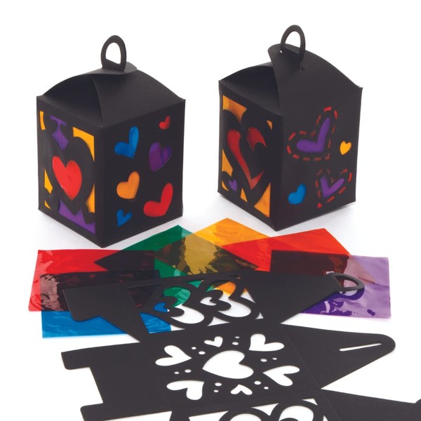 Baker Ross AX727 Heart Lantern Kits - Pack of 4, Stained Glass Papercrafts for Kids to Decorate This Valentine's Day