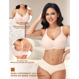 PoseFree Wireless Bra for Women - Full Coverage Seamless Support Lift - Back Smoothing Push Up Bra with Padded Comfort Nude M
