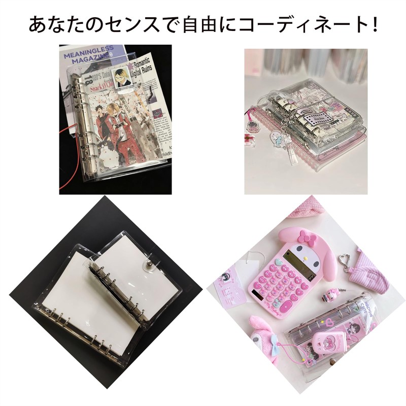 Sticker Notebook, Transparent, A7 Size, 6 Holes, Clear Binder, Removable,