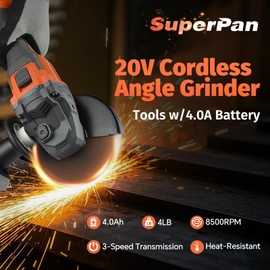 Cordless Angle Grinder 20V,8500RPM Brushless Motor, 4-1/2'' Blade,2×4.0Ah Battery & Fast Charger,2-Position Handle,professional metal cutting tool,suitable cordless angle grinder for DIY