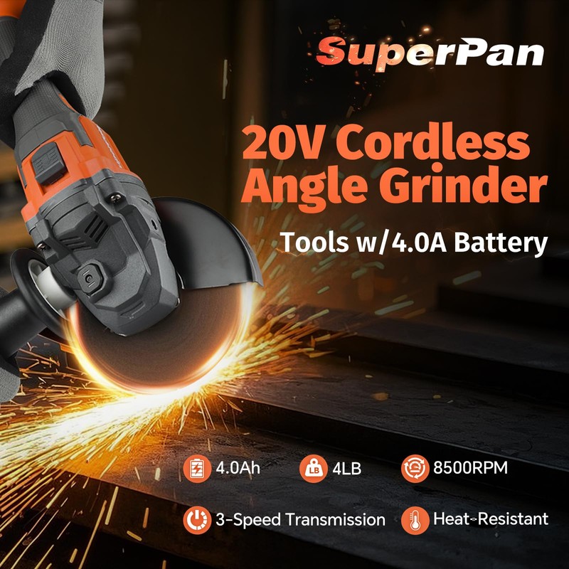 Cordless Angle Grinder 20V,8500RPM Brushless Motor, 4-1/2'' Blade,2×4.0Ah Battery &