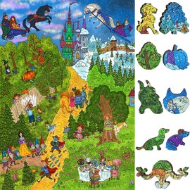 Wooden Jigsaw Puzzle for Adults - Uniquely Shaped Pieces - Made in The USA by FoxSmartBox - 500 Pieces - Fairy Tale Trail