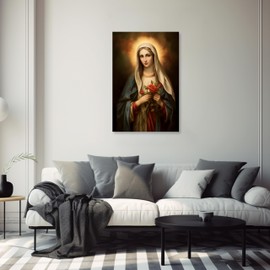 ARTZGX Virgin Mary Wall Art Canvas Catholic Painting Madonna Mary Picture Mother of Jesus Artwork Kitchen Decor Frame(Virgin Mary - A 16.00" x 24.00")