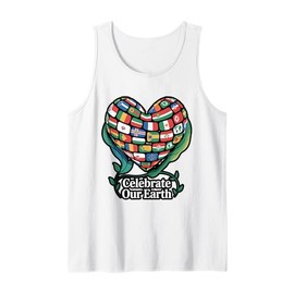 Patriotic World Map Flags Heart for Patriotic Traveler Tank Top