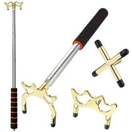 Sinsilvie Snooker Cue Stick Bridge with 3 Brass Bridge Head,Billiards Cue Stick Bridge,13~60 Inches,Red or Grey.Billiards Cue Bridge Accessories. (Black Red Handle)