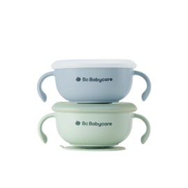 bc babycare 2 Pack 3-in-1 Baby Bowls with Ergonomic Handle, Spill-Proof Toddler Suction Bowls, Built-in Straw with Filter, Microwave & Dishwasher Safe, Blue & Green
