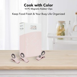 COOK WITH COLOR 10 Pc Bag Clips with Magnet- Food Clips, Chip Clips, Bag Clips for Food Storage with Air Tight Seal Grip for Bread Bags, Snack Bags and Food Bags (Pink)