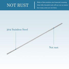 QUARKZMAN M4 x 250 mm fully threaded rods x 1 piece 304 stainless steel right-hand thread rod for bolts and clamps and hangers and U-bolts silver