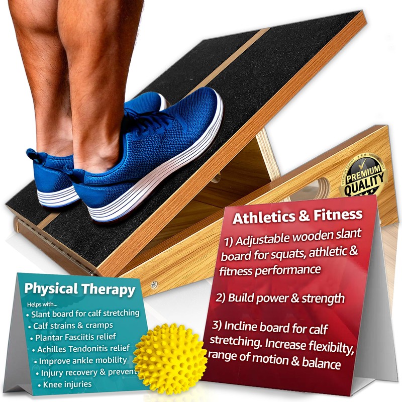 BAM Slant Boards for Exercise – Adjustable Wooden Calf Stretcher