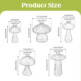 ZhouZGlass Mushroom Flower Vase, Cute Small Flower Vase Set,Small Bud Flower Vases Unique, Mushroom Propagation Hydroponic Vases, Funky Cottagecore Decor for Home Room (Clear, 10 Pcs)