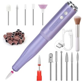 LiQiAMEi Nail Drill and Dremel - 14-in-1 Portable USB-Powered Nail Care Set with 20000RPM Speed for Gel, Dip Powder, Manicure, Pedicure, Shaping & Polishing, in Elegant (Violet)