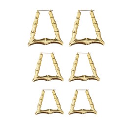 3 Pairs Bamboo Earrings Hollow Casting Hip-Hop Oversized Large Hollow Geometric Gold Hoop Earrings Set Hippie Party Costume Statement Jewelry, Metal, alloy