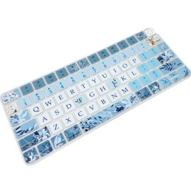 Sanfulin Keyboard Cover Skin for 2021 Apple iMac Magic Keyboard (Model: A2449/A2450) with Touch ID, Cute Printing Waterproof Silicone Keyboard Protector, Gray Blue Flowers
