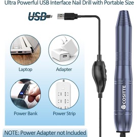 COSITTE USB Electric Nail Drill, Portable Electric Nail File for Acrylic Gel Nails, Professional Drill Nail Kit Manicure and Pedicure Kit with Drill Bits for Home and Salon Use, Gray