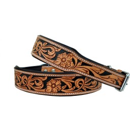 Affilare Leather Dog Collar Western Style Heavy Duty Hand Tooled Adjustable Padded Soft for Puppies and Big Dogs 10AB105-L