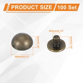 PATIKIL 5/16" Dome Spikes Studs, 100 Sets Mushroom Type Nailhead Round Head Studs Screw Back Spike Studs Rivets for Leather Clothing Craft Belts Hand Bags, Bronze