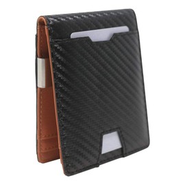 Slymr - Minimalist Aluminium and Leather RFID Blocking Wallet with Cash Band - Slim front pocket wallet for men and women, Carbon Fiber Orange, Minimalist