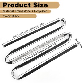 Bridal Rhinestone Wedding Waist Belt, Adjustable Polyester Handcrafted Bridal Silver Glitter Rhinestone Wedding Waist Belt for Women Dress Girl Party (Black)