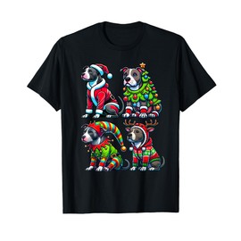 Pitbull Christmas Tree Santa Elf Costume Dog T-Shirt