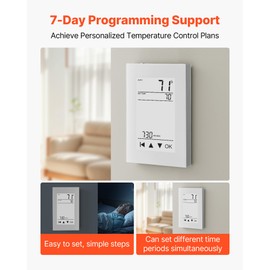VEVOR 7-Day Programmable Thermostat, Home Thermostats for Radiant Underfloor Heating Cable, Heat Pump, with GFCI & Sensitive Sensor, LCD Touchscreen, Energy-Efficient, Gray-White (Without WiFi)