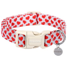 DOGWONG Valentine's Dog Collar - Red Heart Adjustable Cotton Heart Dog Collar - Perfect Dog Collar for Small Medium Large Dogs