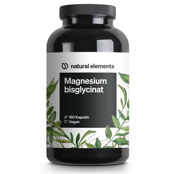 Magnesium Bisglycinate (Magnesium Chelate), 180 Capsules, 100 mg Elemental Magnesium per Capsule, Without Magnesium Stearate, High Dose, Laboratory Tested, Vegan and Made in Germany