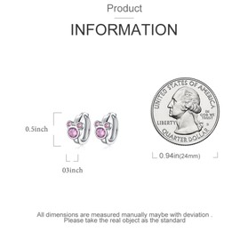 Pink Mouse Hoop Earrings S925 Sterling Silver Earrings for Women Post Pink Cubic Zirconia Trendy Lightweight Hypoallergenic Earrings Christmas Birthday Party Jewelry Earrings for Women