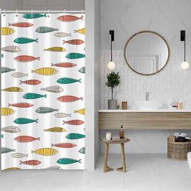 ASDCXZ Fish Shower Curtain 90x180 cm, Yellow Green Red Ocean Colorful Fish Anti-mold Bath Washable Narrow Shower Curtains Polyester Textile Waterproof Shower Curtain for Bathtub with 6 Hook