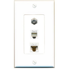 Wallplate City 1 Port CAT6 Ethernet COAX PHONE Wall Plate-1 Gang White