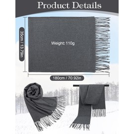 Kiiwah Scarf for Men, Winter Classic Scarves with Tassels, Warm Knitted Long Scarf for Boys Men Autumn Winter, darkgray