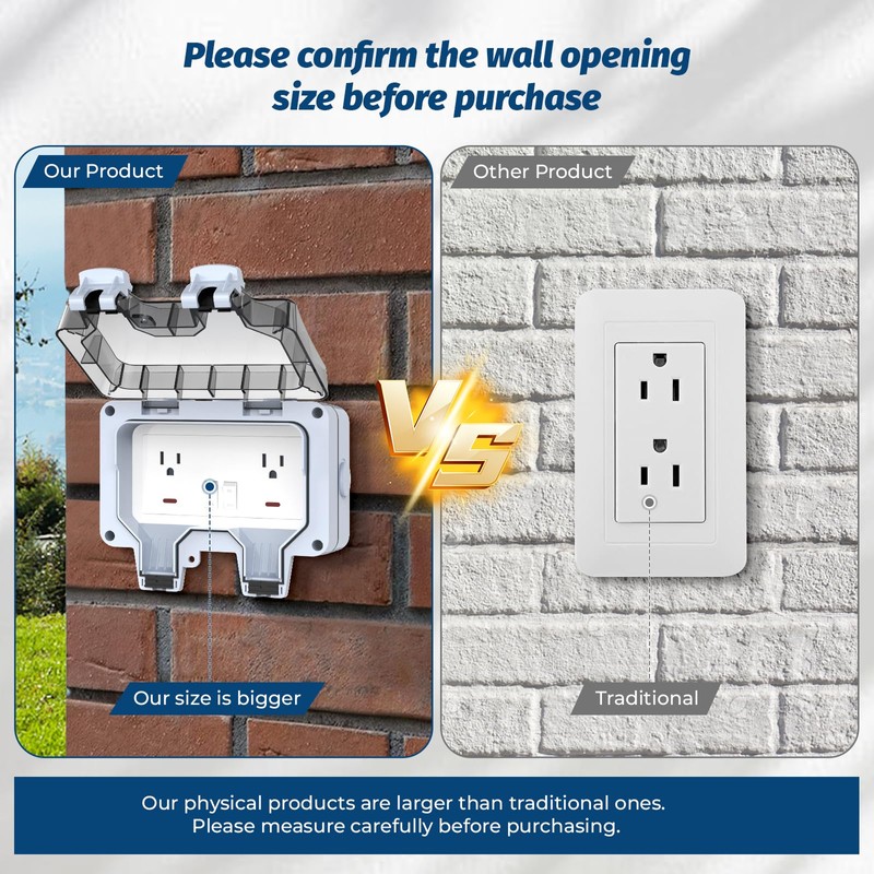 IP66 Waterproof 2-Gang 15A Outdoor Power Socket with Switch and