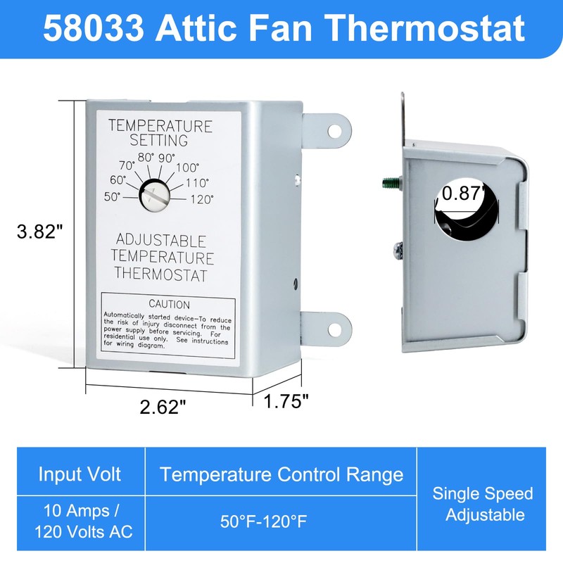 2 Pack Attic Fan Thermostat Control for Power Attic Ventilators
