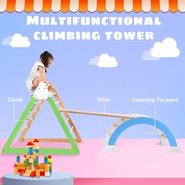 Merax Wooden Climbing Triangle Toys, Toddler Climbing Toys Indoor, Montessori Climbing Set with Ramp and Arch Toy Rocker for 2+, Indoor Playground for Kids, Baby Climbing Gym