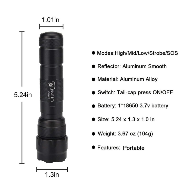 ULTRAFIRE WF-502B Mini LED Flashlight 1000 Lumens 5 Modes Tactical