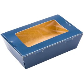 Cafe Vision 21 oz Midnight Blue Paper Small Take Out Container - Hinge Lock - 6 1/4" x 4" x 1 3/4" - 50 count box - Restaurantware