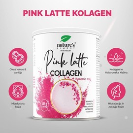 Nature's Finest Pink Latte with Collagen and Hyaluronic Acid, 125 g, Drink with Coconut and Vanilla Flavour, Lactose and Sugar Free (01)