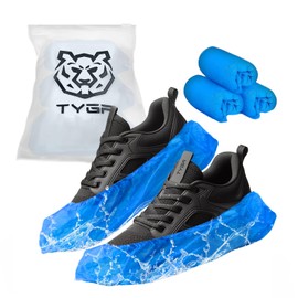 TYGA STORE, 30 Disposable Shoe Covers Blue CPE, Anti Slip, Dust Proof, Waterproof Overshoes, Indoor, Outdoor, Carpet, Floor, Rain, Boot, Safety, Cycling, Strong Foot Coverings