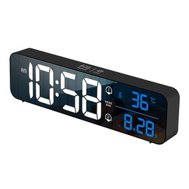Digital Clock, Large Display LED Alarm Clock for Living Room Bedroom Office, Rechargeable Wall Clock, Sound-Activated, Snooze, Date & Temp Display, 40 Tones, 2 Alarms, 4 Volume, 5 Brightness Dimmer