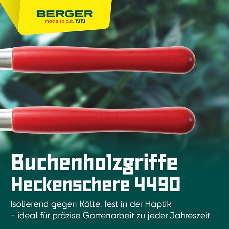 BERGER Professional Hedge Shear, Self-Sharpening 9.45" Steel Blades, Chrome-Plated Wavy