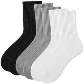 Dress Cici Half Crew Cushioned Socks for Men, 90% Cotton Quarter Sports and Winter Socks (6 Pack: 2Black+2Grey+2White)