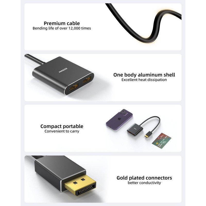 DisplayPort Splitter, 4K@60Hz DisplayPort to Dual displayPort Adapter, Display Port