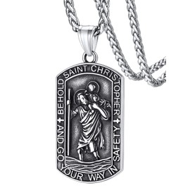 St. Christopher Dog Tag Necklace for Men Male Catholic Patron Pendant with 22inches Chain Customize Available