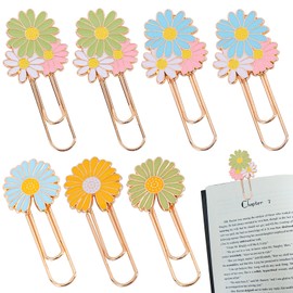 7 PCS Daisy Paper Clips Metal Paperclip Large Size Paper Clip Cute Bookmark Colorful Office Supplies Present for Teacher & Students, Bookmark Clamp Desk Accessories Stationery for School