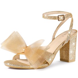 Perphy - Sandalias de tacón alto con malla con purpurina para mujer, Oro, 7 US